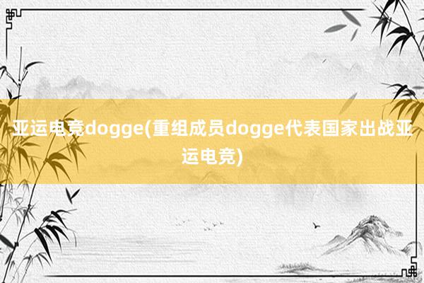 亚运电竞dogge(重组成员dogge代表国家出战亚运电竞)