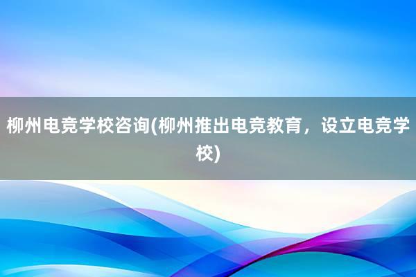 柳州电竞学校咨询(柳州推出电竞教育，设立电竞学校)