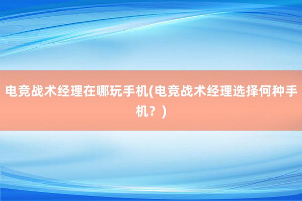 电竞战术经理在哪玩手机(电竞战术经理选择何种手机？)