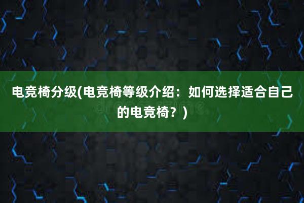 电竞椅分级(电竞椅等级介绍：如何选择适合自己的电竞椅？)